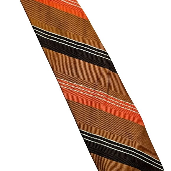 Vintage Wembley Brown & Orange Striped Tie For Black, Olive, Brown Suit Wrinkled - Picture 5 of 7
